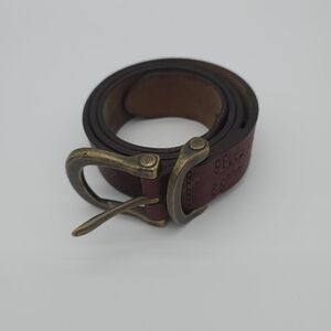 Vtg Orvis Brown Genuine Leather Belt Pebbled 38 Brass Buckle USA Made